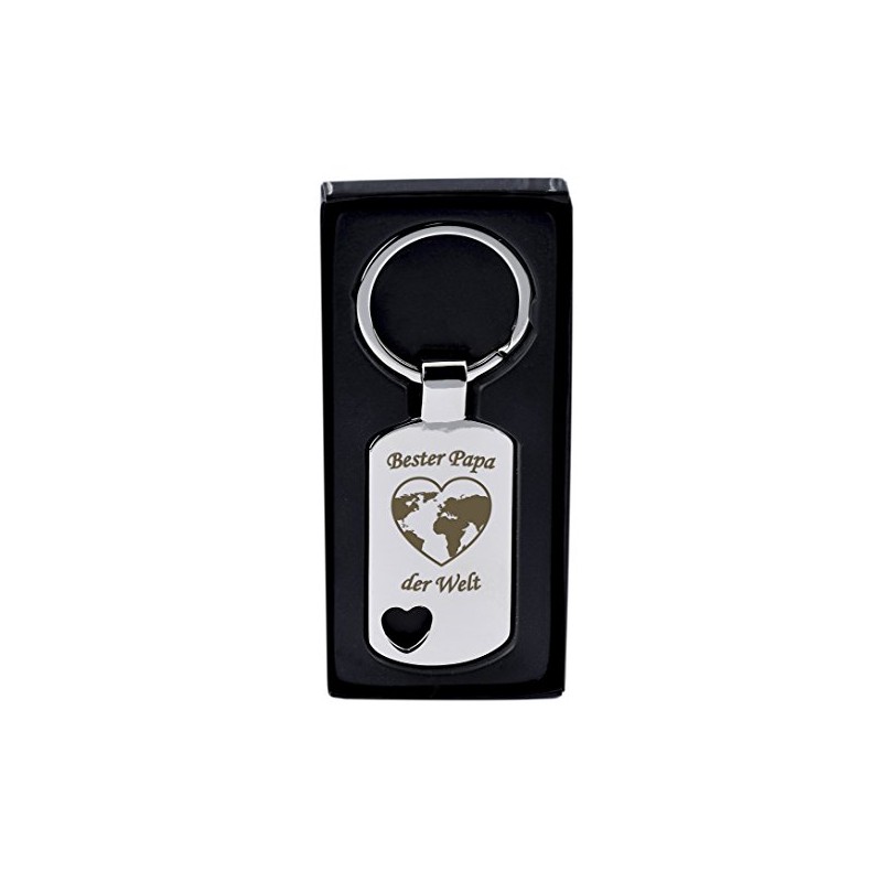 Keyring with Heart Cut-Out and Engraving "Bester Papa der Welt"