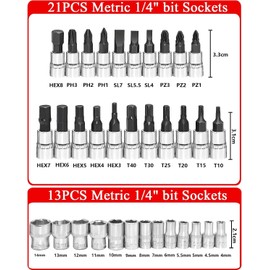siawadeky Socket Wrench, Ratchet Wrench, Tool Set, Total 46 Pieces, Insertion Angle 0.25 inch (6.3 mm) (1/4 inch) Spanner, Screwdriver, Combination Tool, Socket Wrench Set, For Car Maintenance
