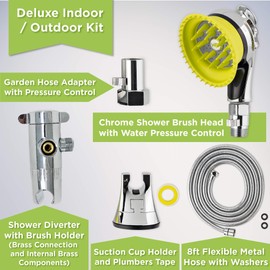 Wondurdog Deluxe Indoor Outdoor Dog Wash Kit for Shower and Garden Hose w/Water Pressure Control, Splash Shield & Rubber Scrubbing Attachment. Fast & Easy Dog Bath. Cleaning for Short & Long Hair Pet
