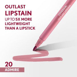 COVERGIRL Outlast, 20 Admire, Lipstain, Smooth Application, Precise Pen-Like Tip, Transfer-Proof, Satin Stained Finish, Vegan Formula, 0.06oz