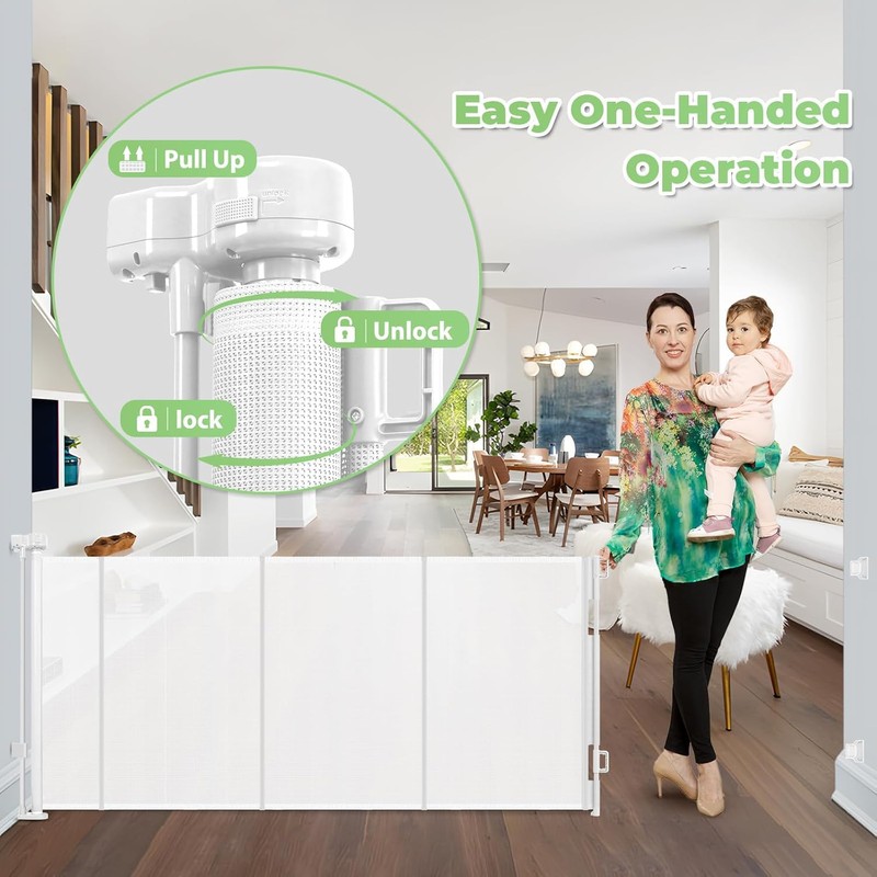 Reinforced 120 Inch Extra Long Retractable Baby & Dog Gate