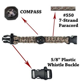 3-in-1 Paracord Survival Bracelet with Emergency Whistle Buckle and Compass – Available in Variety of Colors and 7, 8, 9 Wrist Sizes (Chocolate Brown, 7 Inch)