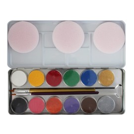 Eulenspiegel make-up palette made of metal with 12 colors and 2 professional brushes, 1 piece
