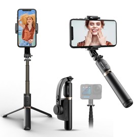 Selfie Stick Tripod with Gimbal Stabilizer for Phone, 360° Auto-Balance 1-Axis Rotation, Remote Control, Portable for Vlogging, TikTok, Group Selfies, Live Streaming