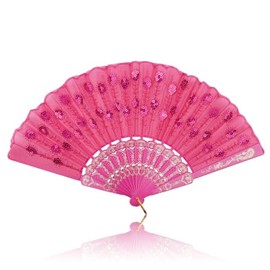 lvzhen Hand Fan Folding, Lace Spanish Fan Peacock Pattern Folding Fan Plastic Handheld Fan for Women Suitable for Wedding Engagement Dancing Birthday Party Cosplay (Rose Red)