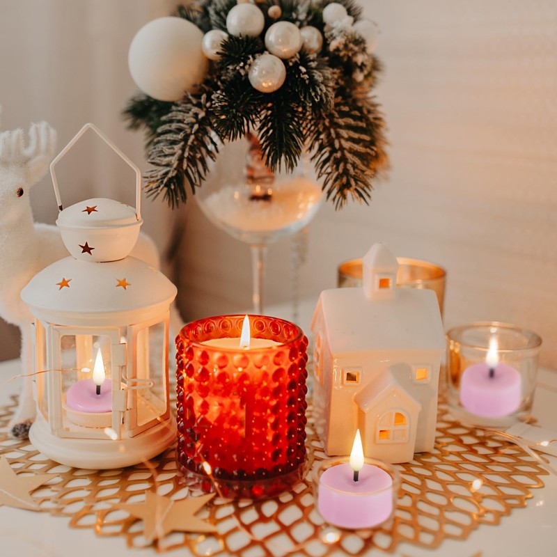 Eywamage Pink Flameless Wax Tealights with Remote Timer, Flickering LED