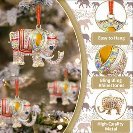 HEYINSHEN Elephant Christmas Ornaments Metal with Rhinestone Yellow Elephant Christmas Tree Decor Hanging Ornaments for Home Xmas Decor Keepsake Gifts for Women Sisters Mom Kids Girls Party Supplies