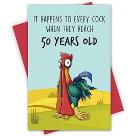 Alzombi - Tarjeta sarcástica de 50 cumpleaños para hombres y amigos, divertida tarjeta de feliz cumpleaños, It Happens to Every Cock