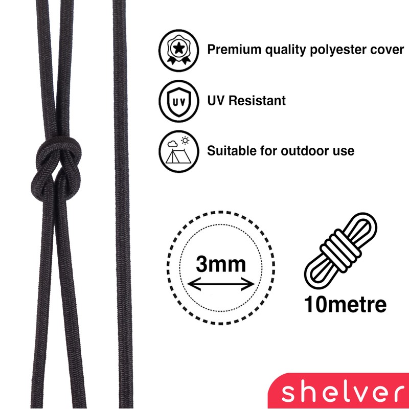 Shelver Elastic Cord, 3mm or 4mm, Black or White