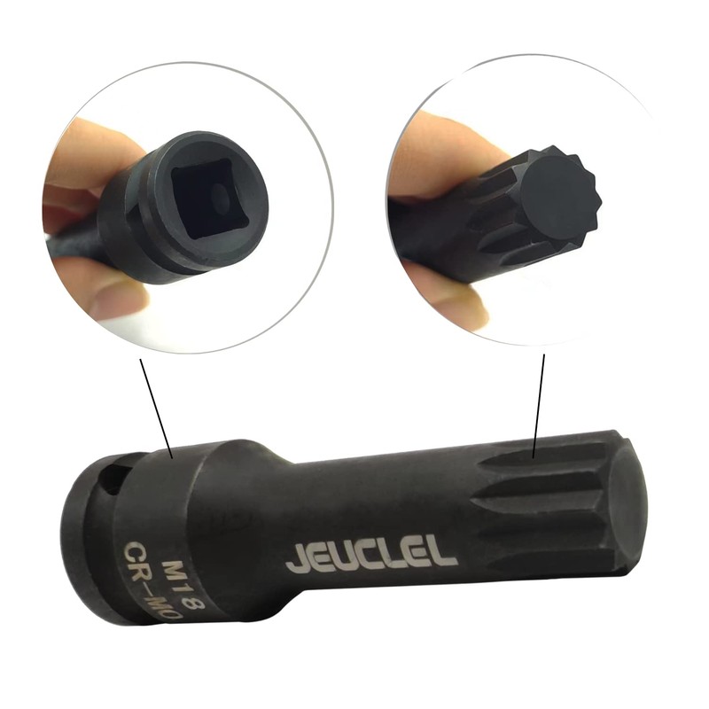JEUCLEL M18 Triple Square Impact Spline Bit Socket, 18mm Metric