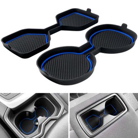 REMOCH 3D Cup Holder Inserts for Toyota RAV4 Accessories 2025 2024 2023 2022 2021 2020 2019 Silicone Cup Coaster Mats Pad Center Console Liner (2Pcs Set, Blue Trim)