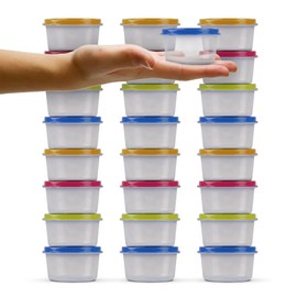 Bestlivings Storage Jars Colourful Lids Pack of 24 – 50 ml – Food Safe – Mini Storage Jars Diameter 6 cm x 3.5 cm – Plastic Container Freezer Containers Plastic