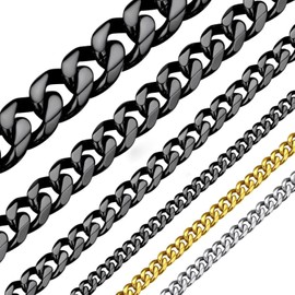 Black Stainless Steel Cuban Curb Link Chain Necklace for Men&Women 6mm 18 Inch