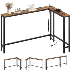 YATINEY Narrow Console Table with Outlets, 70.9" Sofa Table Narrow Long, L Shaped Behind Couch Entryway Table with Charging Station, for Living Room, Hallway, 3 Assembly Options, Rustic Brown CT07UBR