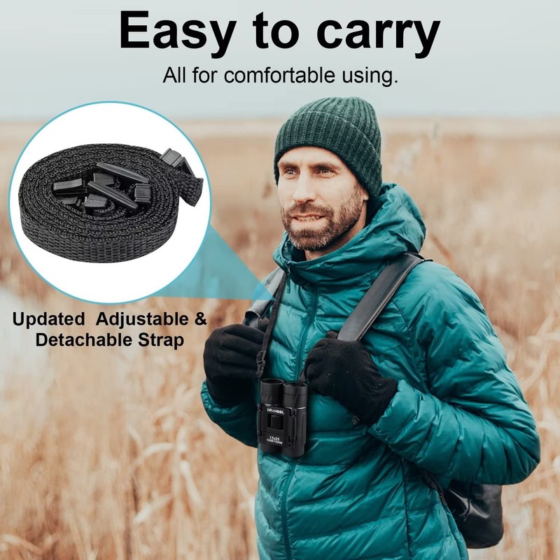 DRANBOL 12X25 Mini Pocket Binoculars for Adults Kids, Small Compact