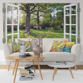 Unibedding Set of 4 Throw Pillow Covers Cases, Cotton Linen Decorative Pillowcase ?- ¡­ Blue 4 Pack Birds