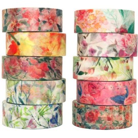 YUBX Flower Washi Tape Decorative Paper Masking Tape for Scrapbooking Craft DIY (Warm Tone)