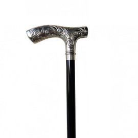 Fritz Handle Cane, Engraved Design, Nickel Plated, Made in Italy