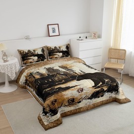 Feelyou Rustic Cabin Bear Comforter Set Forest Animal Wildlife Hunting Theme Bedding Set Queen Size for Boys Girls Farmhouse Black Bear Comforter Brown Farmhouse Bed Set for All Season
