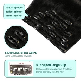 VINBAO Human Hair Extensions Clip in Hair Extensions For Women Color Jet Black 16 Inch Human Hair Extensions 6Pcs 100 Gram Clip in Hair Extensions Double Drawn (CLIP#1-16Inch)