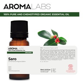 Bio - Saro Essential Oil - 10mL - 100% Pure, Natural, Chemotyped and AB/Cosmos Certified - AROMA LABS (French Brand)