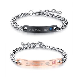 OIDEA Couple Bracelet Stainless Steel Curb Chain Bracelet with Engraving, Gold Rose Gold Silver Bangle Couple Bangle Partner Bracelets Jewellery Gift for Lovers Women Men Couples Valentine's Day,