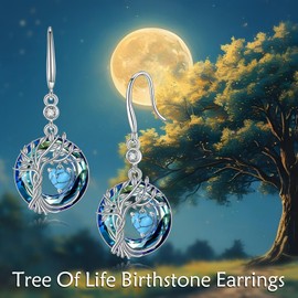 Tree of Life Earrings 926 Sterling Silver Dainty Turquoize Dangle Drop Gemstone Earring December Birthstone Fine Jewelry Birthday Christmas Gifts for Women Her