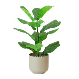 365 Blooming Decor 16 inch Faux Fiddle Leaf Fig in Minimalistic Pot with River Stone, Luxury Realistic Potted Fake Ficus Lyrata for Living Room Home Office and Kitchen Table Decor