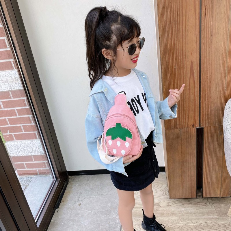Hiflyer Pink Strawberry Sling Backpack, Small Backpack for Girls, Kawaii