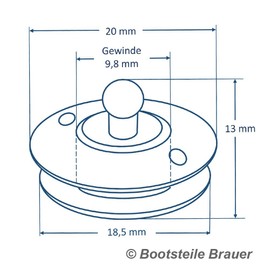 Bootsteile Brauer Loxx® Bottom Button for Fabrics Large 20 mm Nickel-Plated Brass Pack of 5