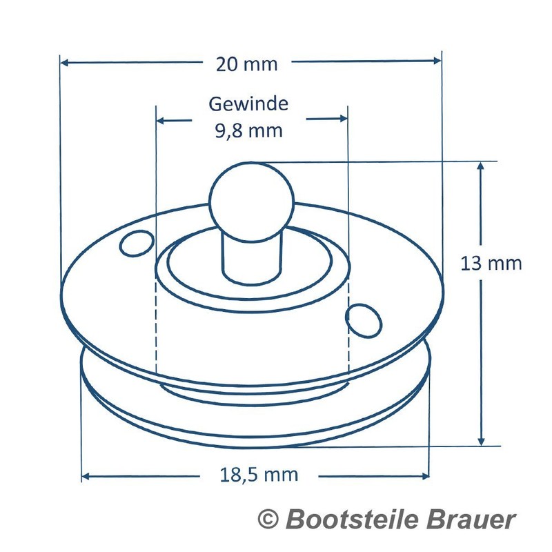Bootsteile Brauer Loxx® Bottom Button for Fabrics Large 20 mm
