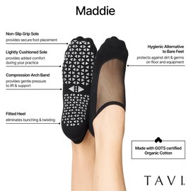 TAVI Maddie Grip - Calcetines antideslizantes para mujer, calcetines de pilates con empuñaduras, calcetines de yoga, calcetines de barra, Ebany, M