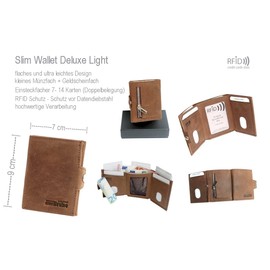 Slim Wallet Deluxe, Brown buffalo leather with zip pocket, rfid wallet