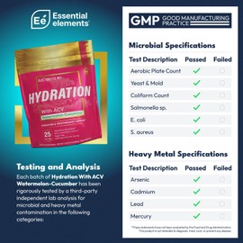 Essential Elements Hydration Packets - Watermelon Cucumber Pack - Sugar Free Electrolytes Powder Packets - 25 Stick Packs of Electrolytes Powder No Sugar - Hydration Drink - with ACV & Vitamin C