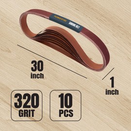 POWERTEC 1 x 30 Inch Sanding Belts, 320 Grit Aluminum Oxide Belt Sander Sanding Belt for WEN 6515T/ Bucktool Belt and Disc Sander, Woodworking, Metal Polishing, Knife Sharpening, 10PK (111360)