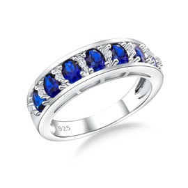AGRULE Channel Set Wedding Bands for Men Women 1.5 Carat Blue Sapphire Engagement Ring Oval Brillant Cut September Birthstone Jewelry 5.8mm Thick Anniversary Band, Size 9