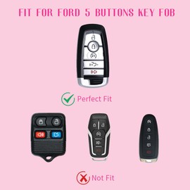 Key Fob Cover Case Shell Keychain for Ford Explorer Transit F150 F250 F350 F450 Escape Fusion Edge Expedition Bronco Sport Maverick Ranger Mustang Lincoln Accessories Bling Girly Women Gold Pink, TPU