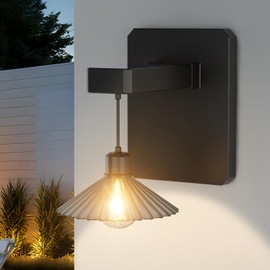 Ofenrd Outdoor Solar Powered Wall Light with Bulb Dusk to Dawn Wall Mount Sconce Anti-Rust Waterproof Hanging Wall Lantern for Patio Porch Barn Garden Fence