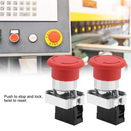 2PCS Red Sign Emergency Stop Switch Button Stop Micro Switch 22MM XB5