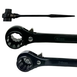 HXymxkeqi 1PCS Multi-Function Podger Ratchet Spanner, 24mm & 30mm 6-Point Double Socket, Carbon Steel Black Oxide, with Quick Reverse (1, 24x30mm)