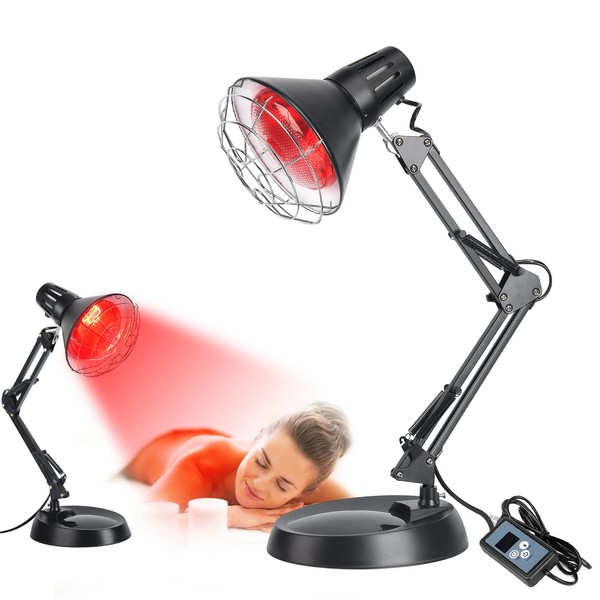 Okyna Infrared Red Light Therapy with Sturdy Base, Infrared Heat Lamp Device with 150W Bulb, Adjustable Near Infrared Light Heat Lamp Set for Body Neck Shoulder Joints Back Pain Relief(Black)