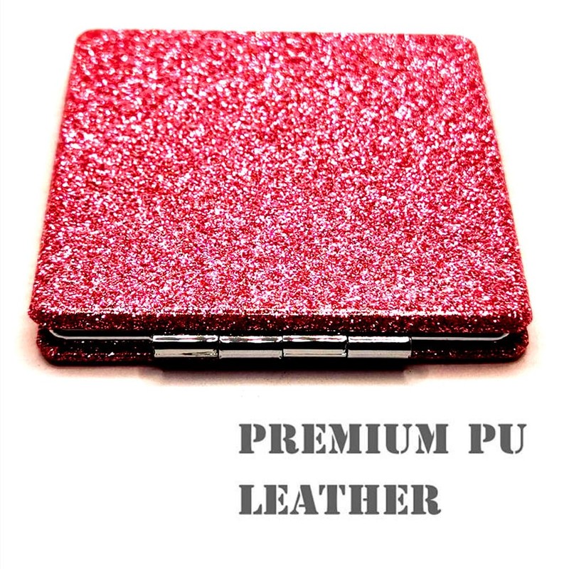 mpowtech Square Pink Compact Mirror for Women,Small Magnifying Travel Mirror