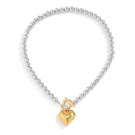 YADUDA Gold Puffy Heart Necklace for Women Beads Chain Statement Heart Necklace Trendy Jewelry