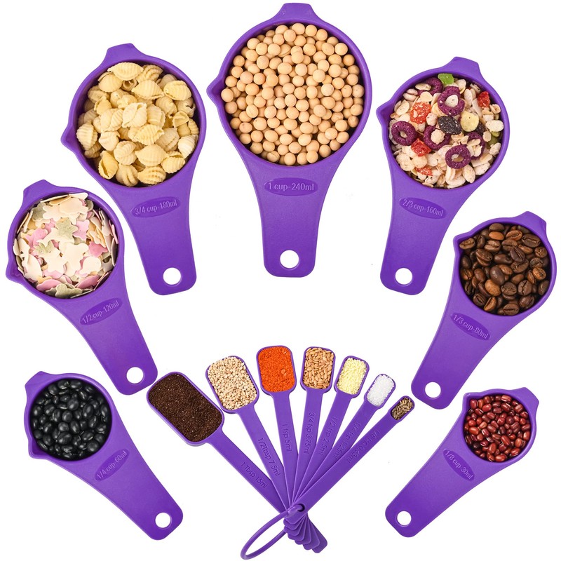 IFFMYJB Purple Measuring Cups and Spoons Set 15, Plastic Mesuring
