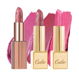Oulac Pink Metallic Shine Lipstick Set - Lip Set for Women, Rose Lip Color Kit, Creamy Formula, Full Coverage, Hydrating & Smooth, Infused with Shea Butter, Vegan, Clean Beauty B602(602+D01+D17)