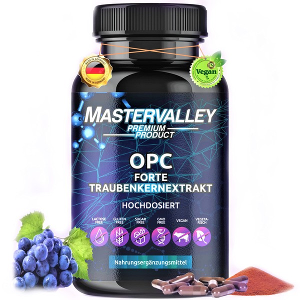 OPC Grape Seed Extract, High Dose, OPC Forte Capsules, Platinum, 95% OPC, Vegan, 120 Capsules, Mage in Germany Mastervalley