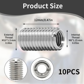 Pack of 10 threaded inserts, screw-in nuts, threaded sleeves, helicoil m10, stainless steel threaded sleeve, threaded inserts, threaded inserts repair, stud bolts m8, drive-in nuts, thread repair kit