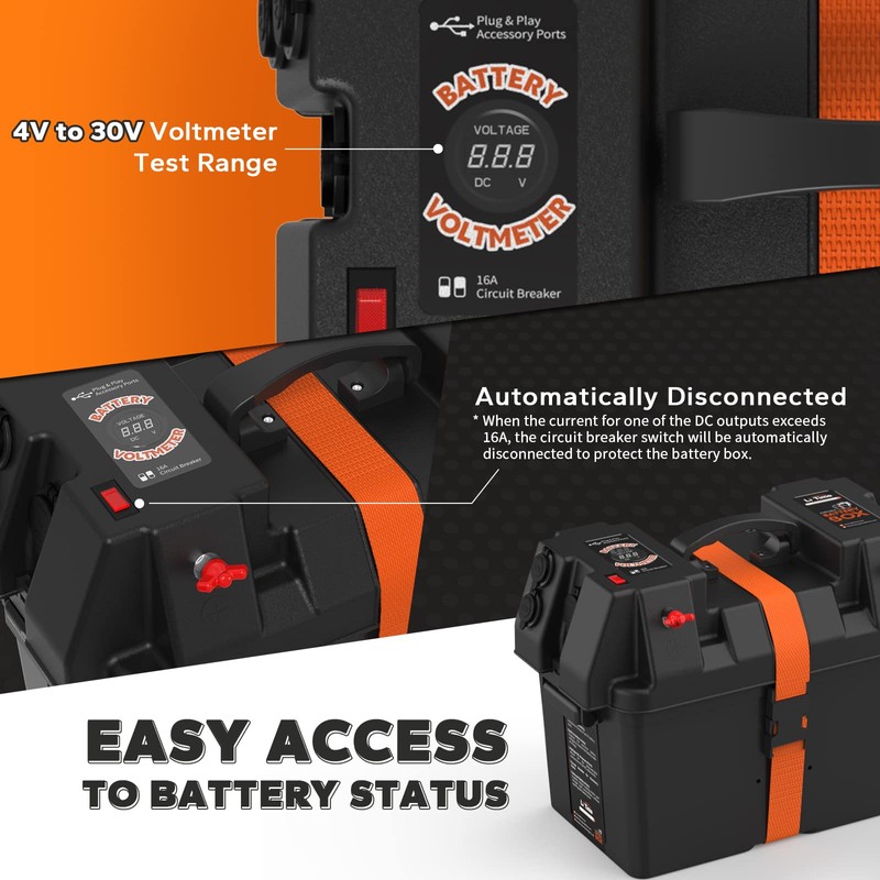 Litime Portable Battery Box Fits Group 24/27 Size Batteries for