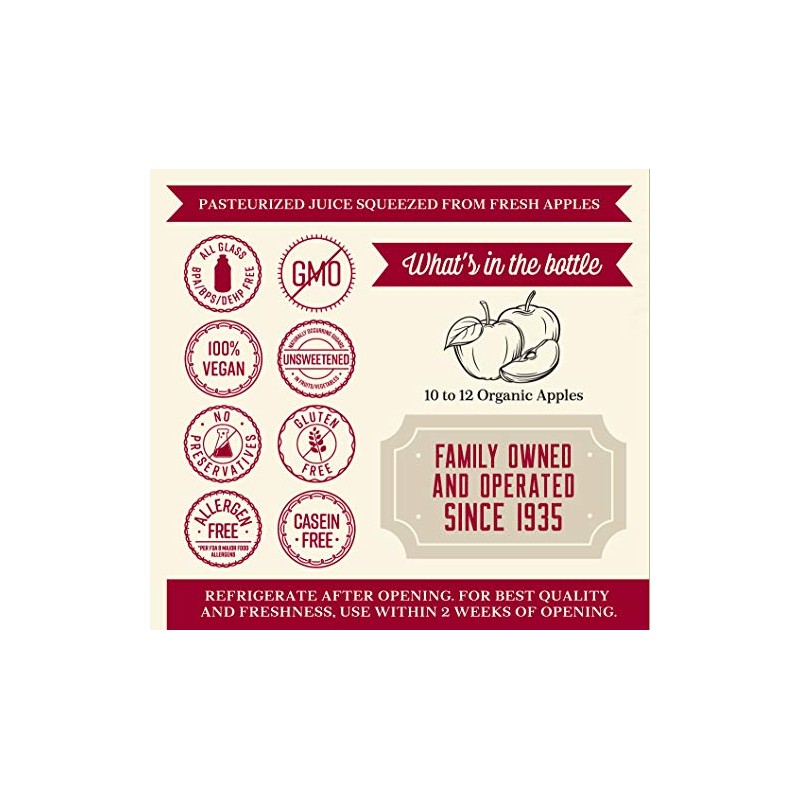 Lakewood Organic Apple Juice Bottles, 32 Fl Oz (Pack of