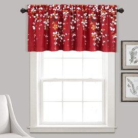 Lush Decor Weeping Flower Room Darkening Window Curtain Valance, 18" L x 52" W + 2" Header, Red